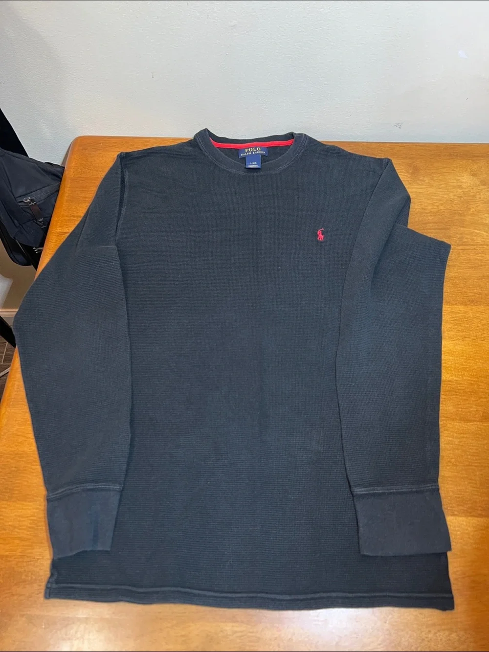Polo by Ralph Lauren Navy Waffle-Knit Crewneck with Red Trim Size LARGE